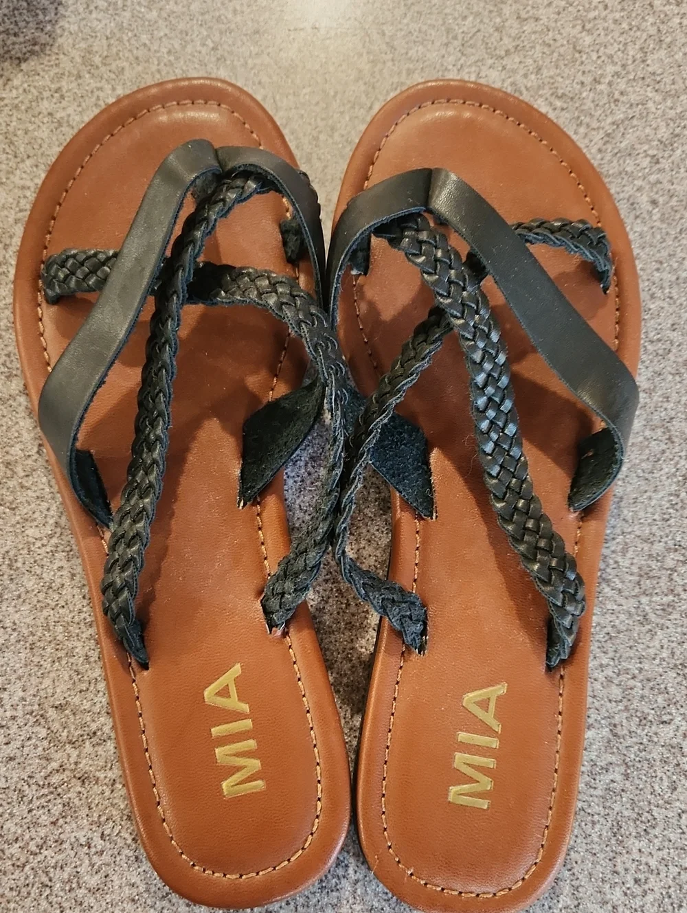 MIA 070M Black Braided Strap Sandals with Brown Footbed